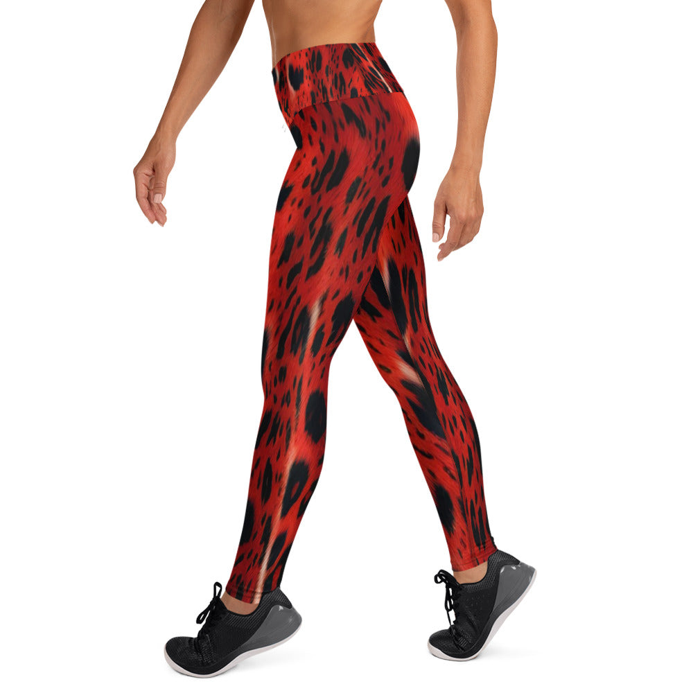 Red Leopard Fur Print Yoga Leggings For Women