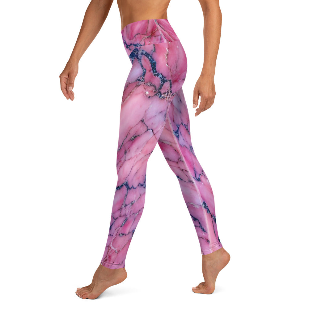 Pink Marble Printed Yoga Leggings For Women