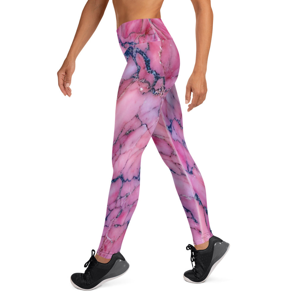 Pink Marble Printed Yoga Leggings For Women