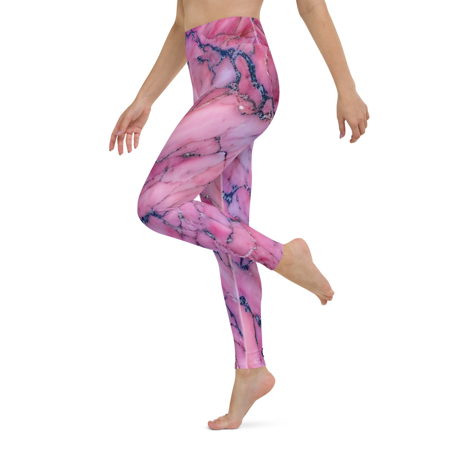Pink Marble Printed Yoga Leggings For Women