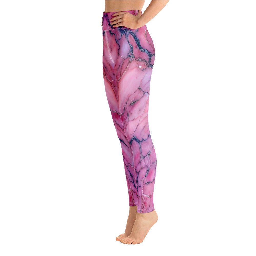 Pink Marble Printed Yoga Leggings For Women