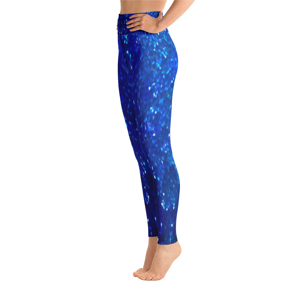 Blue Glitter Print Yoga Leggings For Women