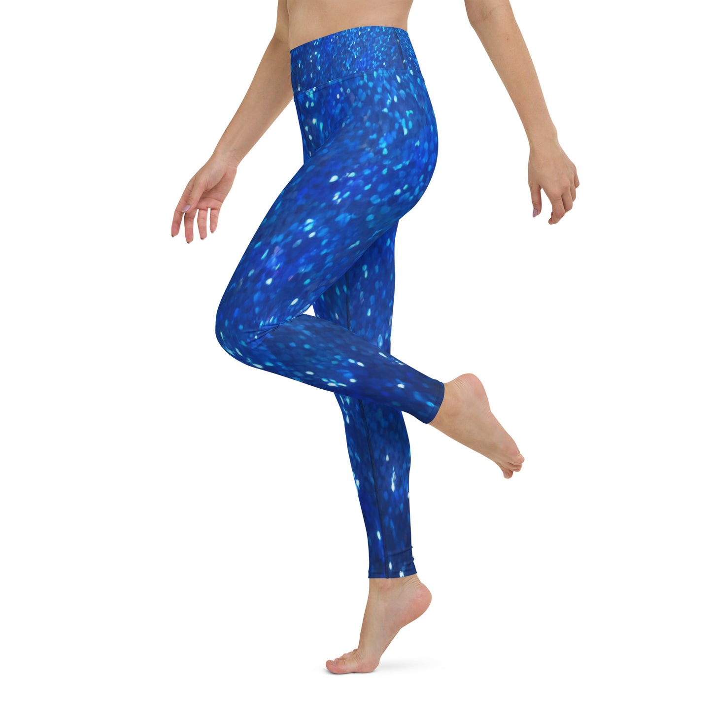 Blue Glitter Print Yoga Leggings For Women