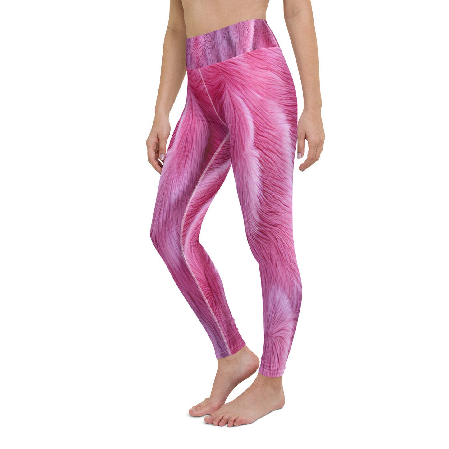 Pink Fluffy Fur Printed Yoga Leggings For Women