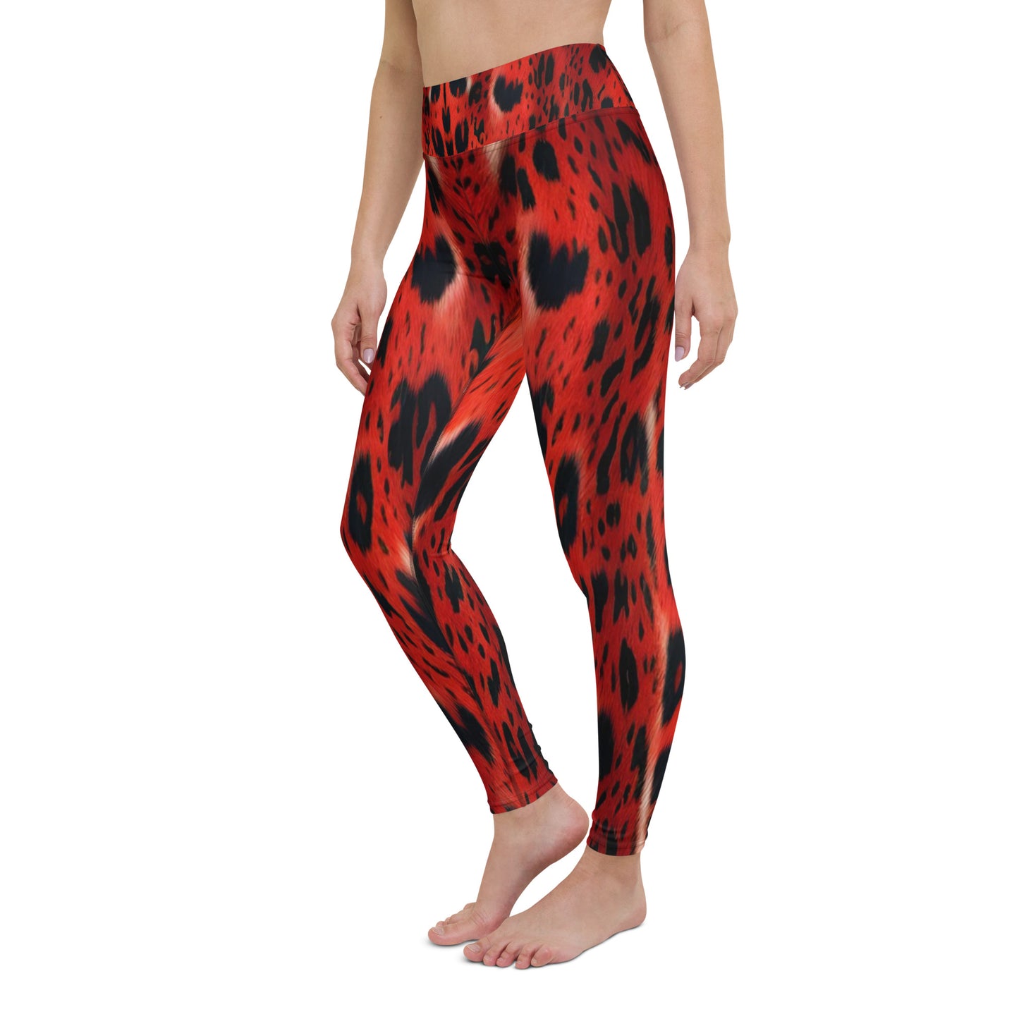 Red Leopard Fur Print Yoga Leggings For Women