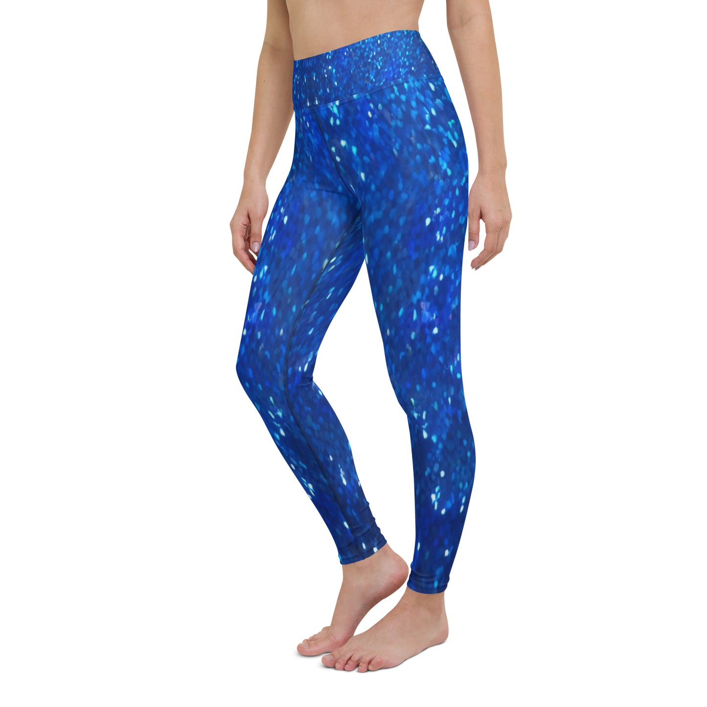 Blue Glitter Print Yoga Leggings For Women