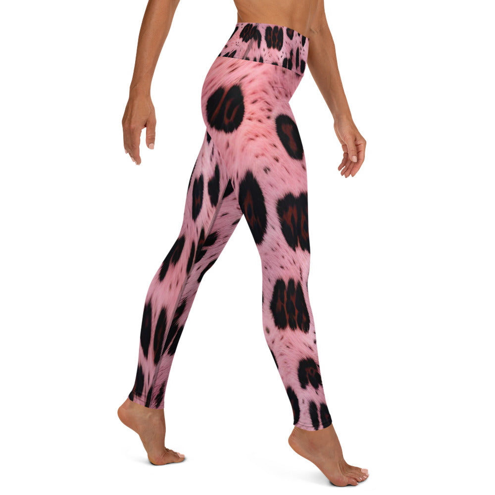 Pink Leopard Fur Print Yoga Leggings For Women