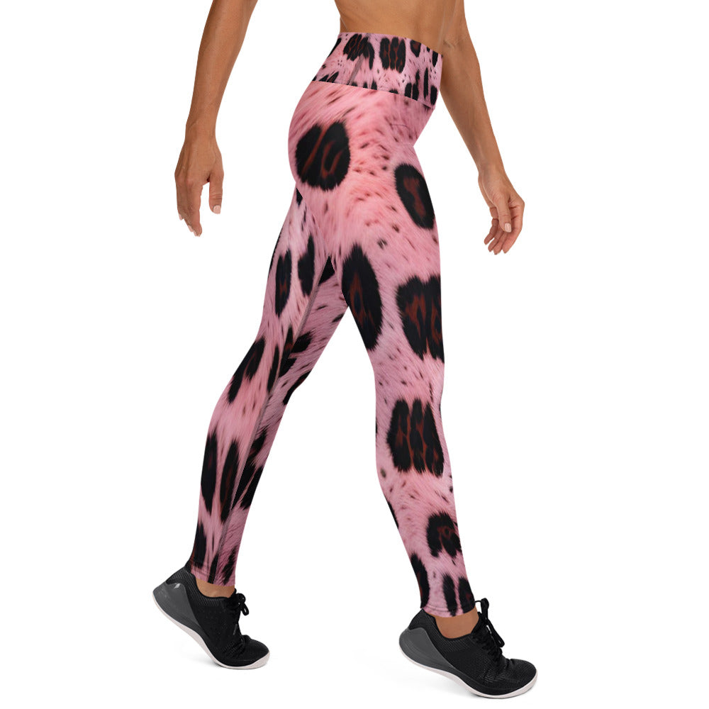 Pink Leopard Fur Print Yoga Leggings For Women