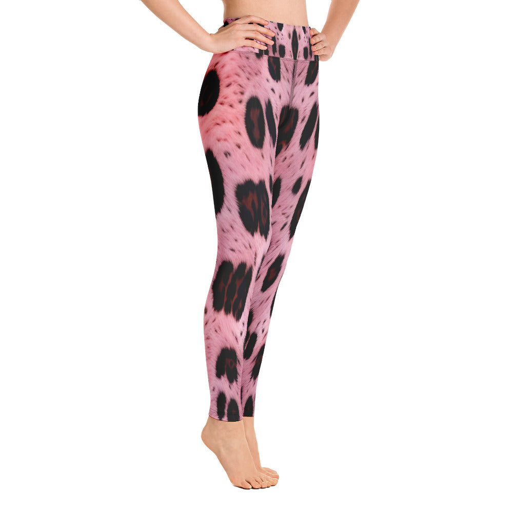 Pink Leopard Fur Print Yoga Leggings For Women