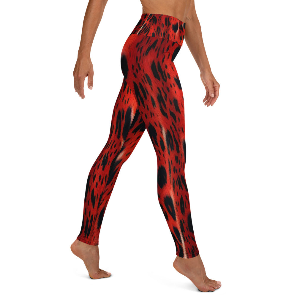 Red Leopard Fur Print Yoga Leggings For Women
