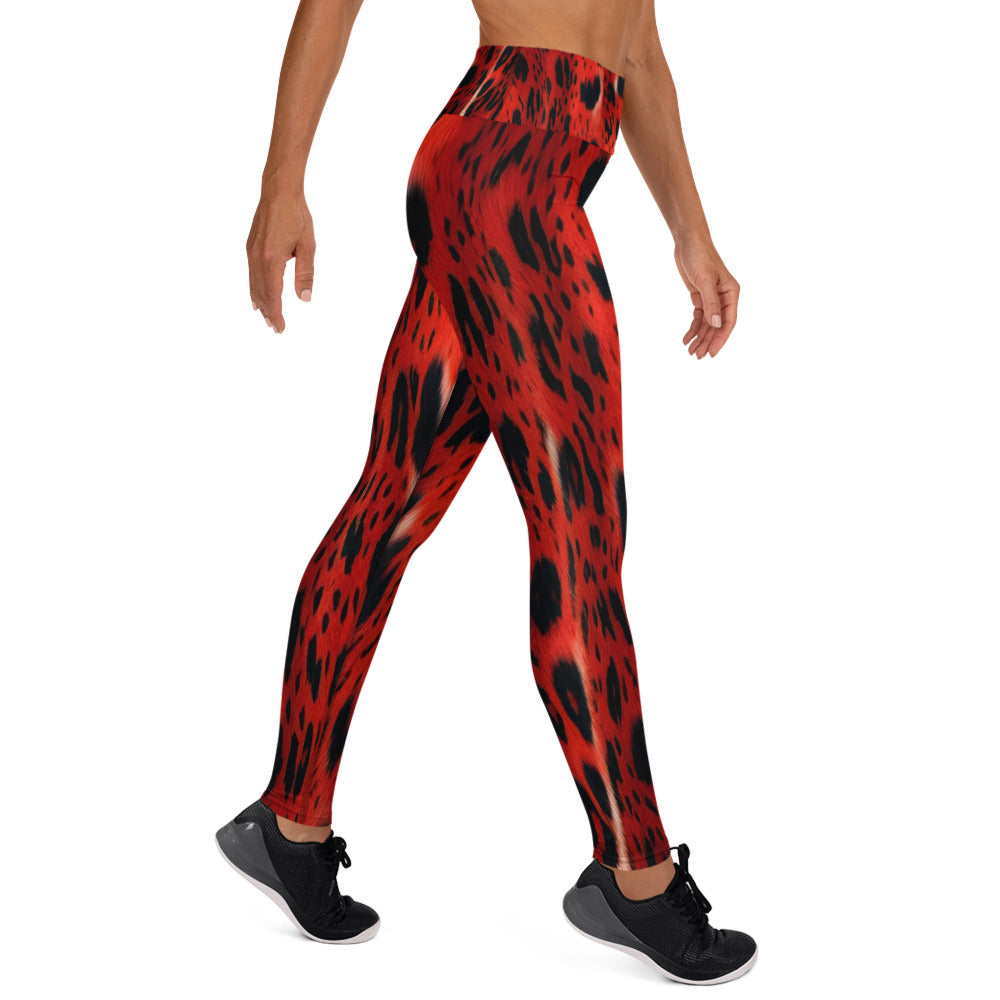 Red Leopard Fur Print Yoga Leggings For Women