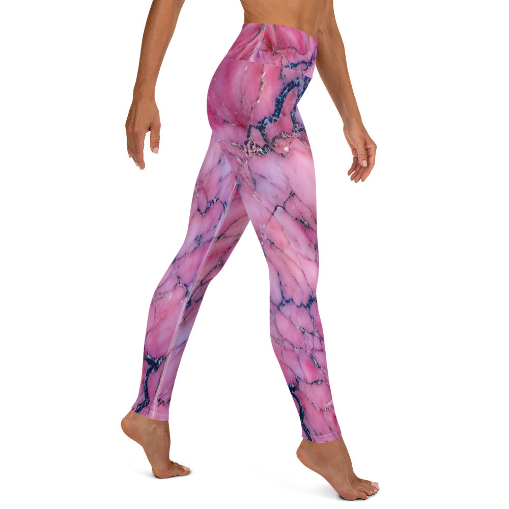 Pink Marble Printed Yoga Leggings For Women