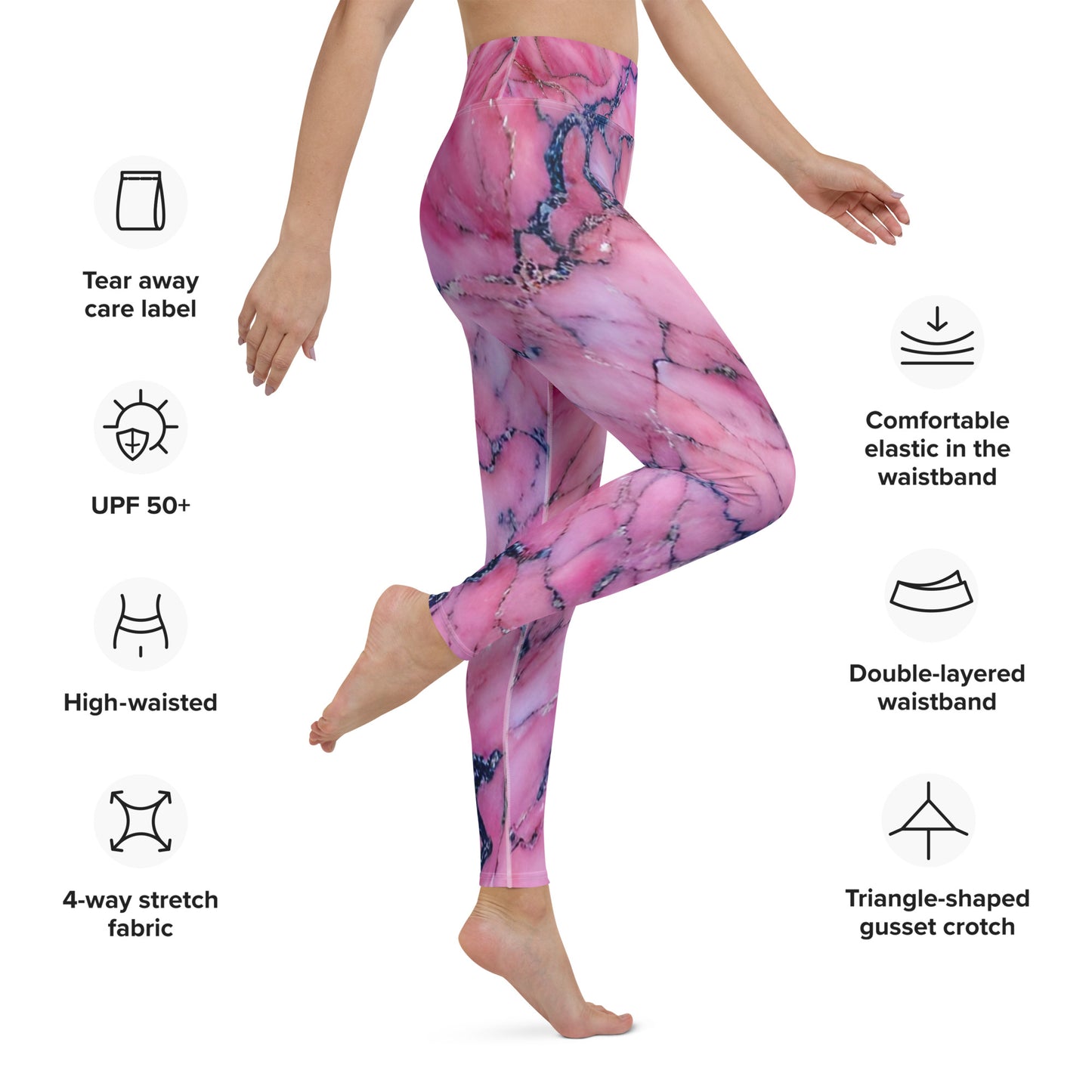 Pink Marble Printed Yoga Leggings For Women