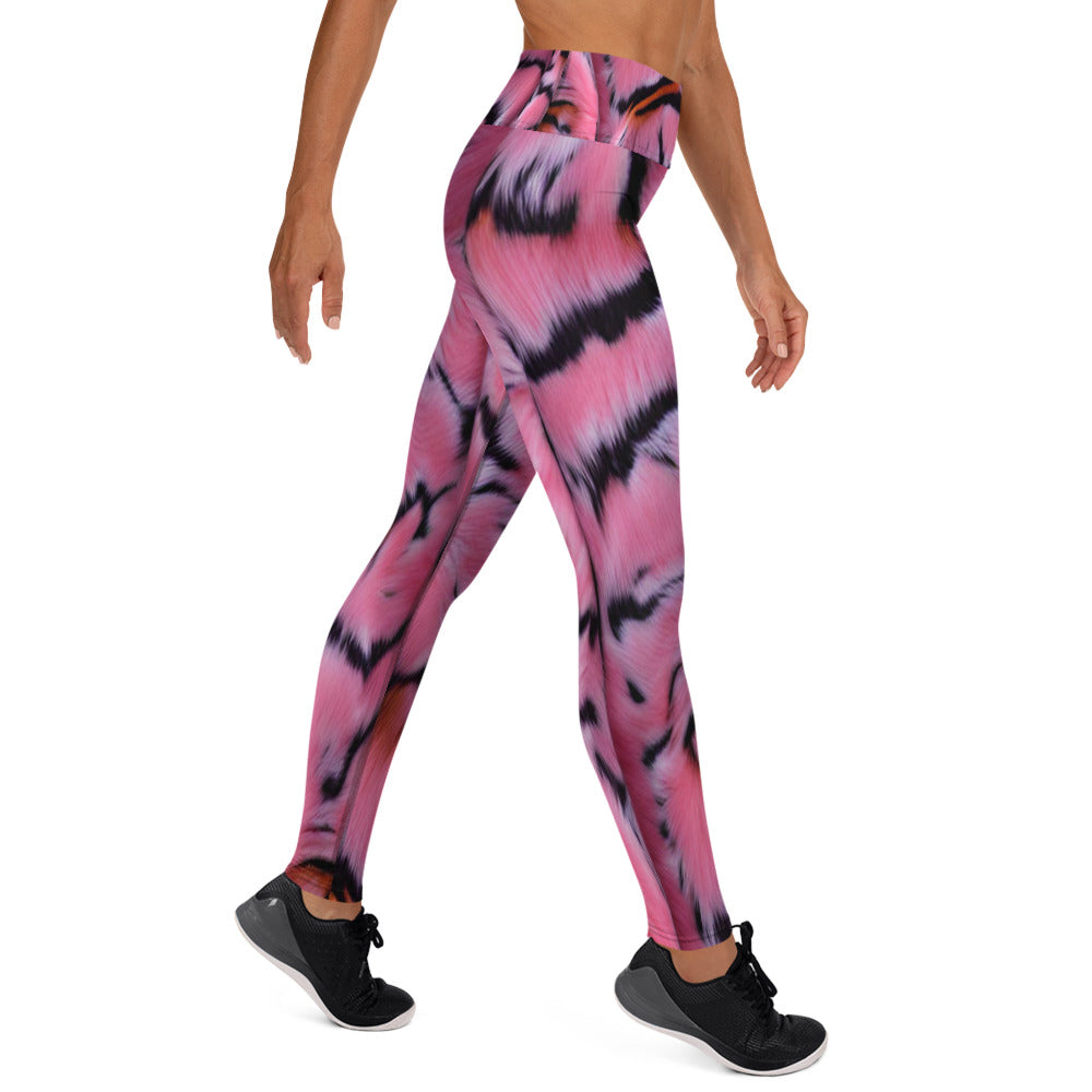 Pink Tiger Fur Printed Yoga Leggings For Women