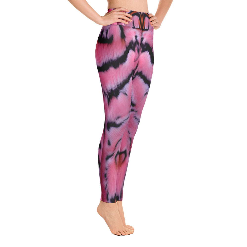 Pink Tiger Fur Printed Yoga Leggings For Women