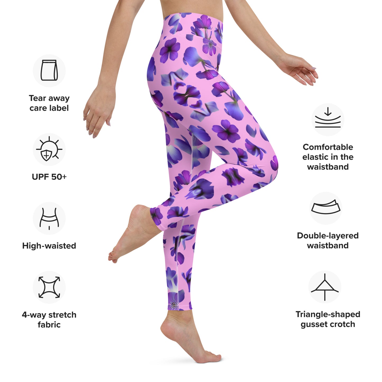 Violets Pattern Printed Yoga Leggings For Women