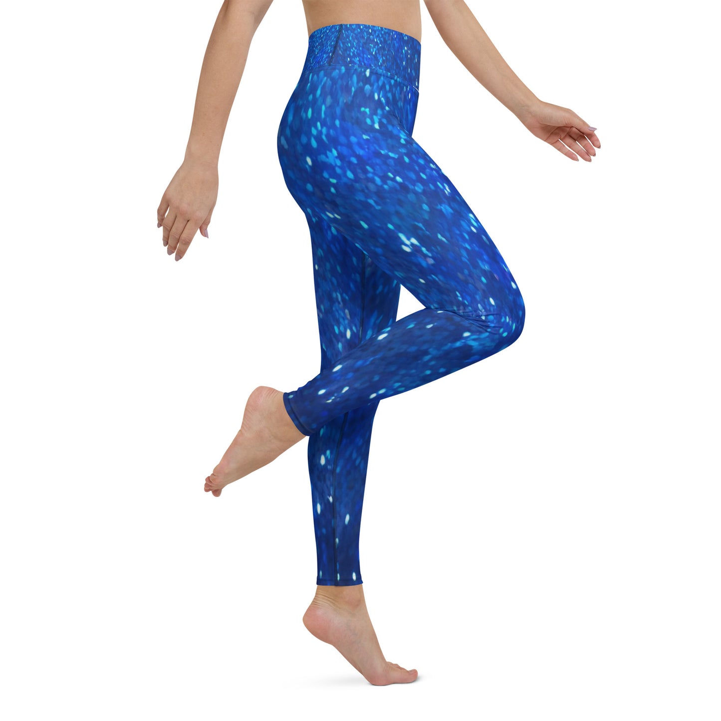 Blue Glitter Print Yoga Leggings For Women