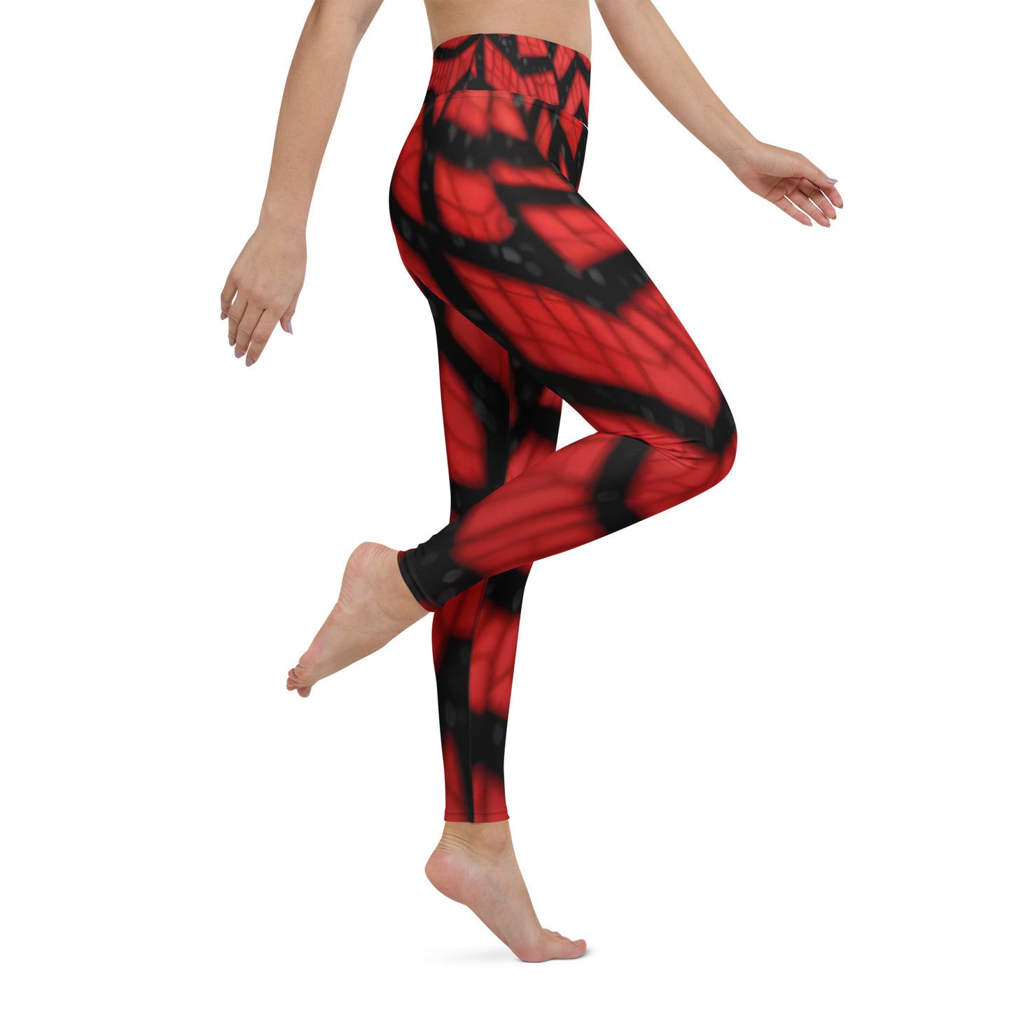 Black & Red Spiderwebs Print Yoga Leggings For Women