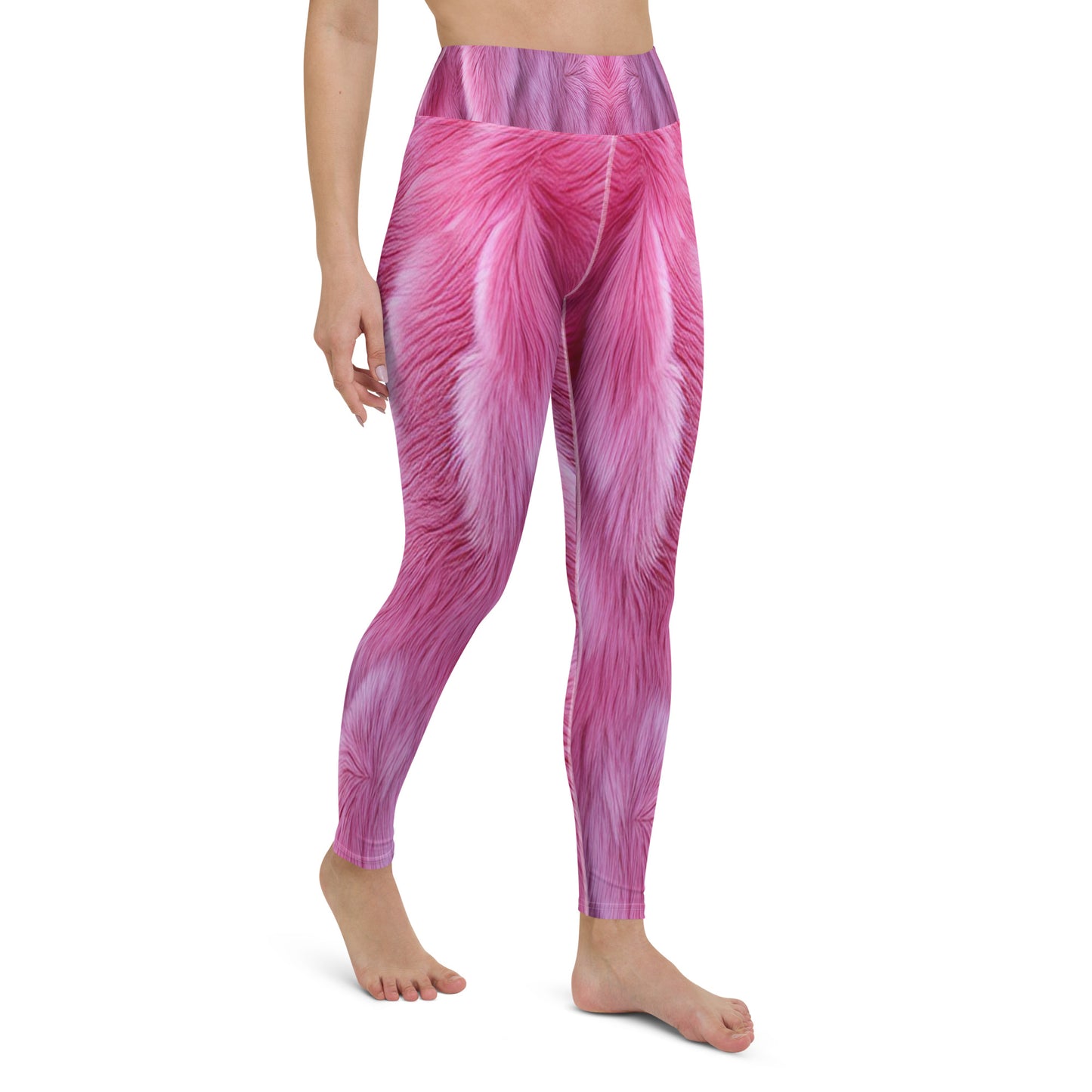 Pink Fluffy Fur Printed Yoga Leggings For Women