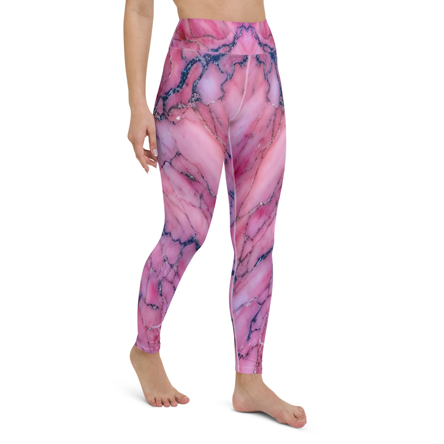 Pink Marble Printed Yoga Leggings For Women
