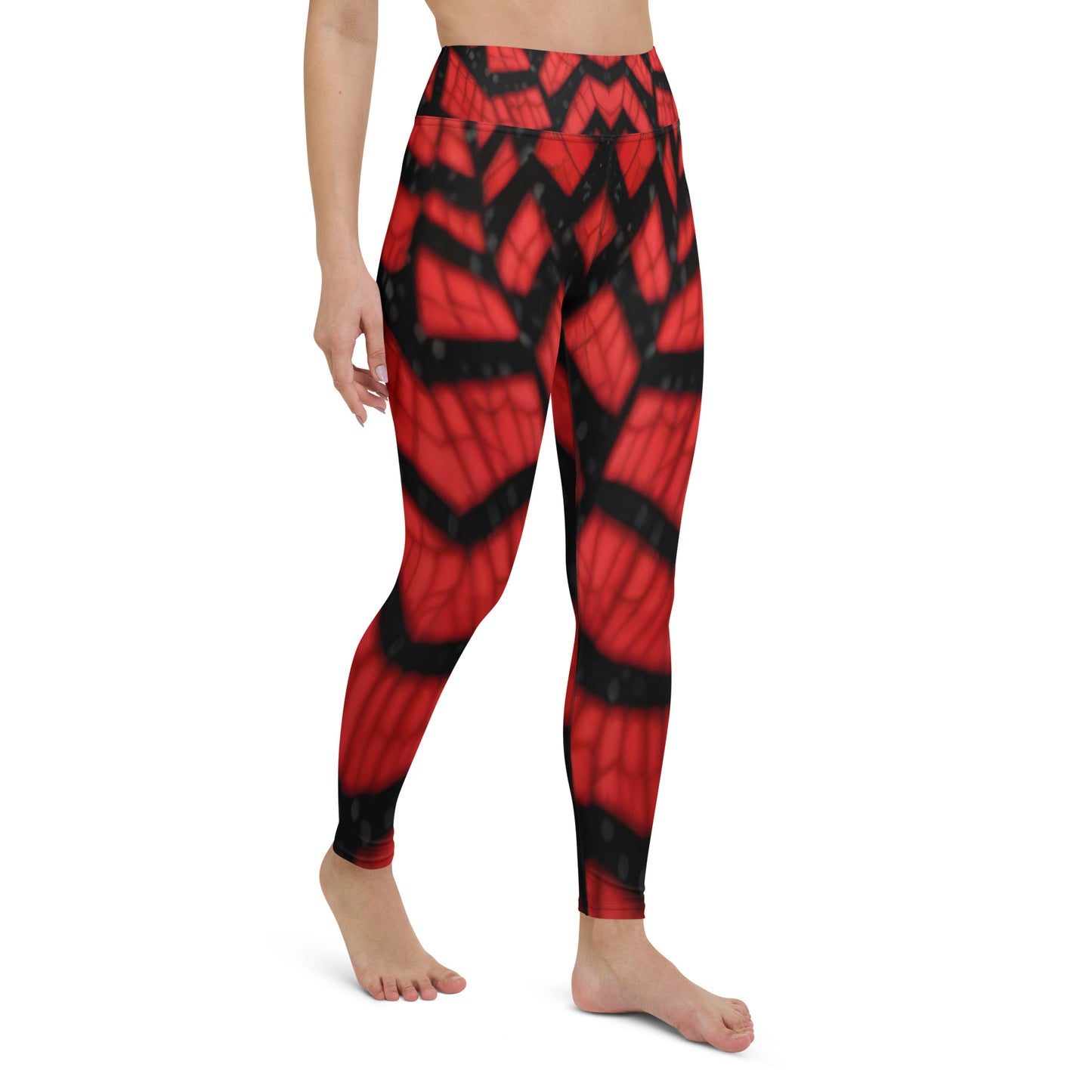 Black & Red Spiderwebs Print Yoga Leggings For Women