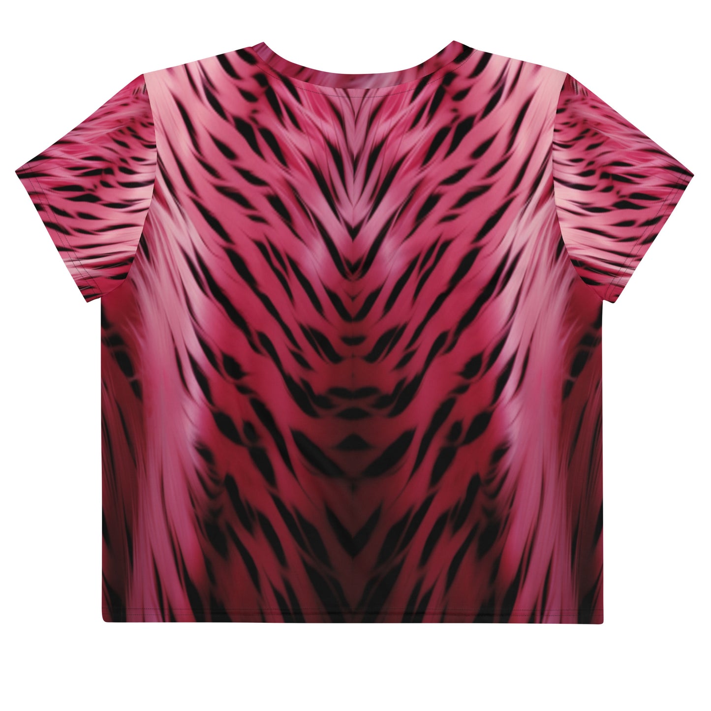 Pink and Black Striped Fur Print Crop Tee For Women