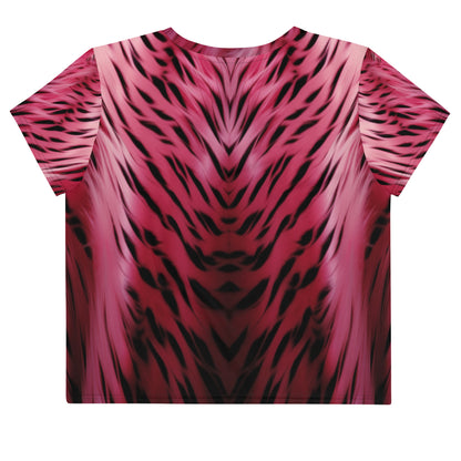 Pink and Black Striped Fur Print Crop Tee For Women