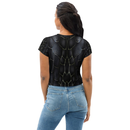 Black Mamba Snake Print Crop Tee For Women