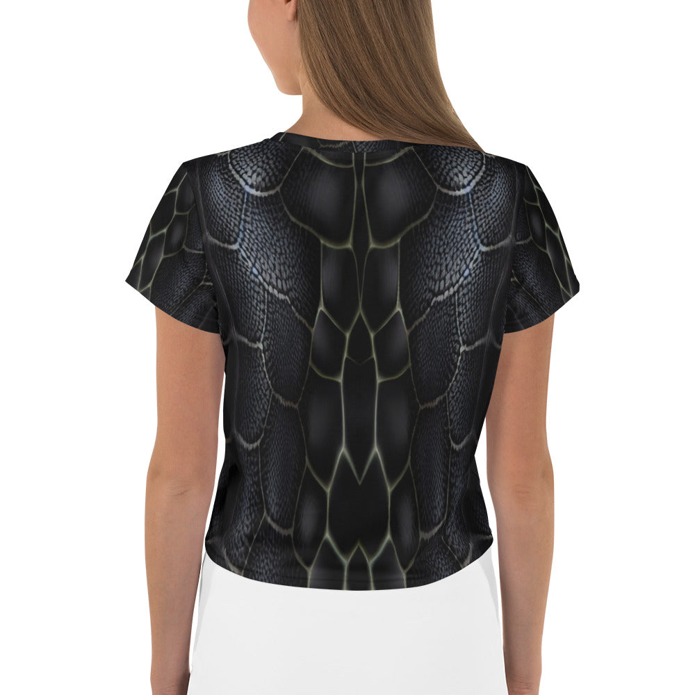 Black Mamba Snake Print Crop Tee For Women