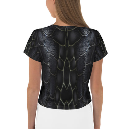 Black Mamba Snake Print Crop Tee For Women