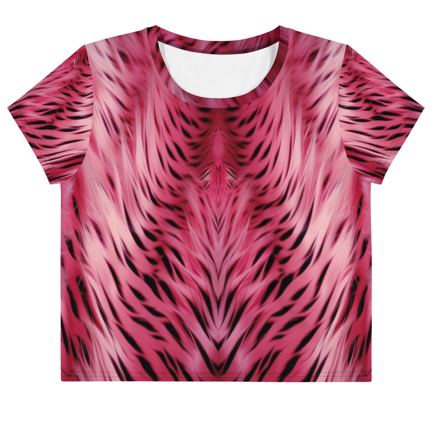 Pink and Black Striped Fur Print Crop Tee For Women