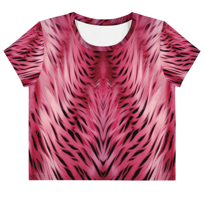Pink and Black Striped Fur Print Crop Tee For Women