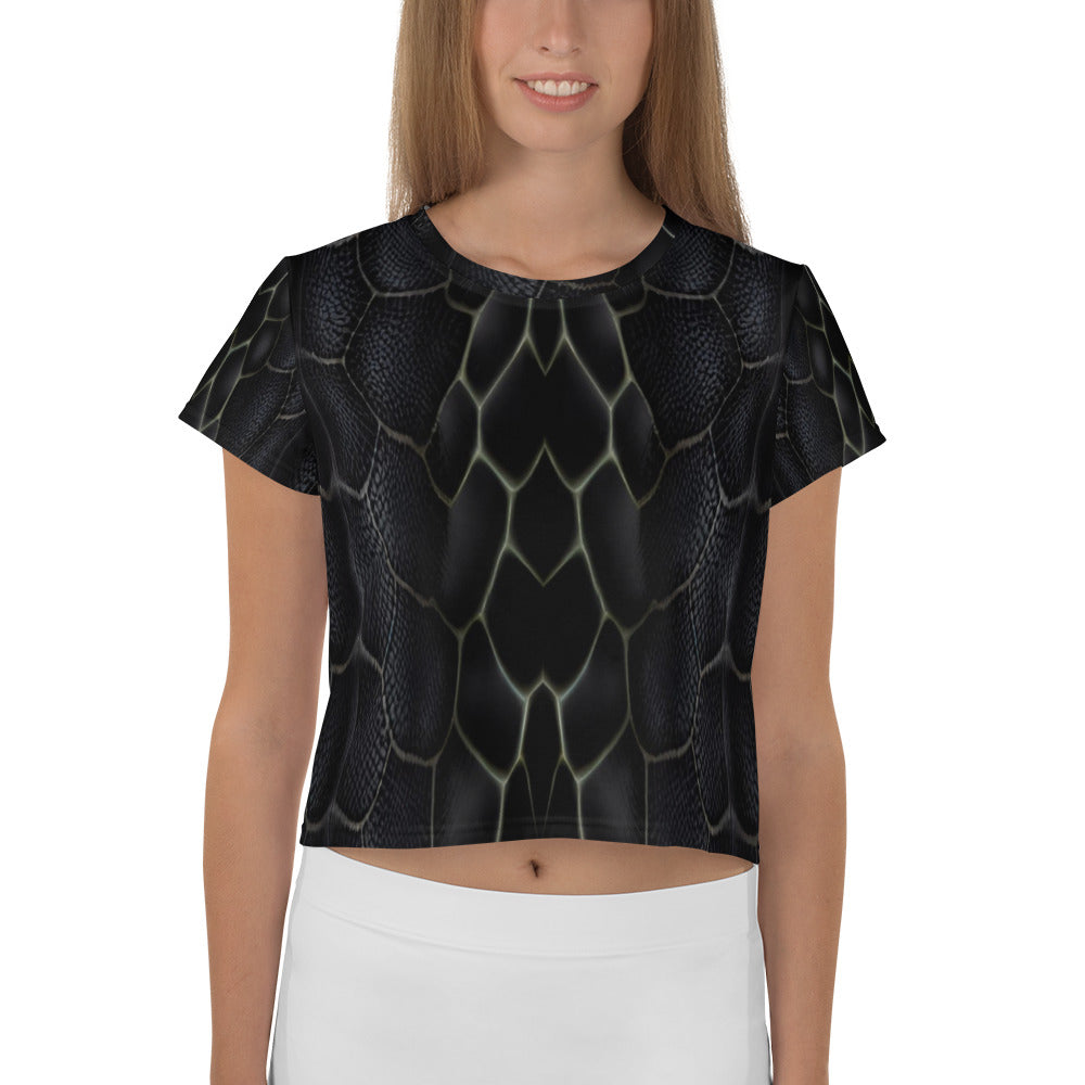 Black Mamba Snake Print Crop Tee For Women