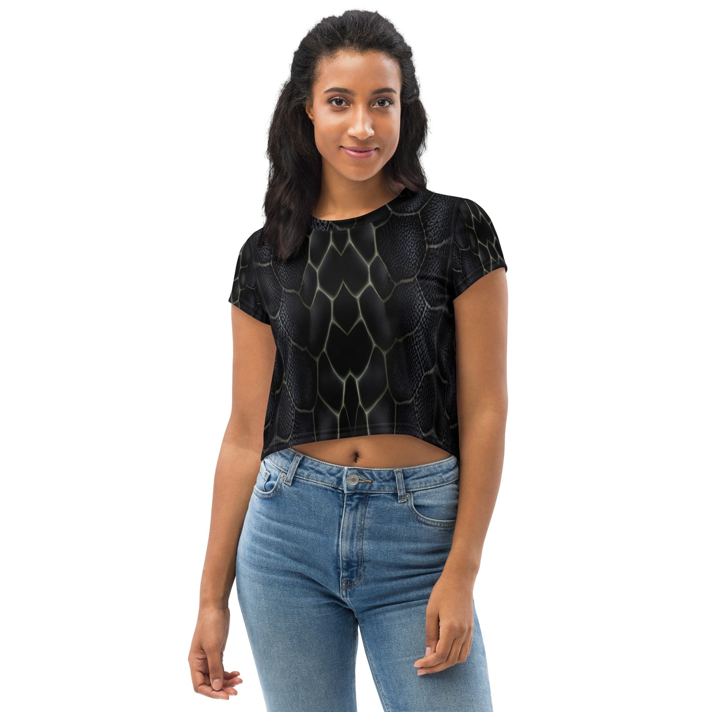 Black Mamba Snake Print Crop Tee For Women