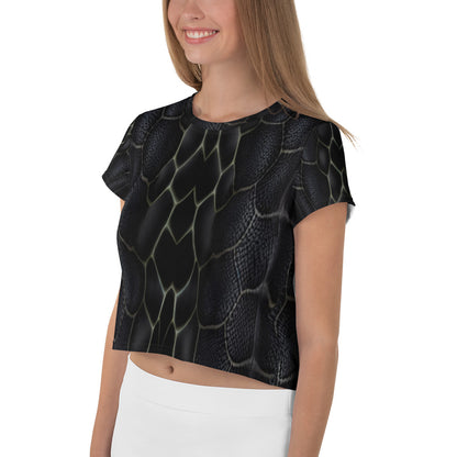 Black Mamba Snake Print Crop Tee For Women