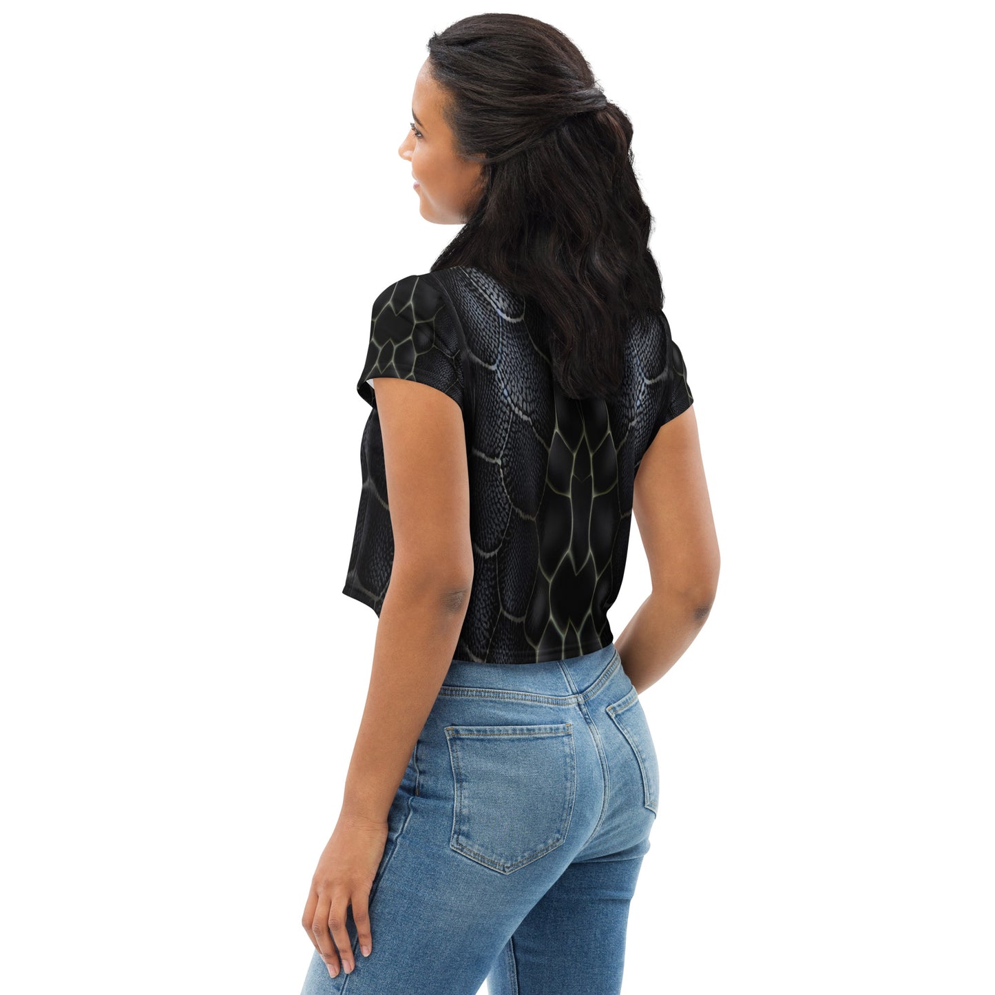 Black Mamba Snake Print Crop Tee For Women