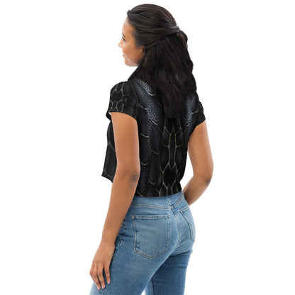 Black Mamba Snake Print Crop Tee For Women