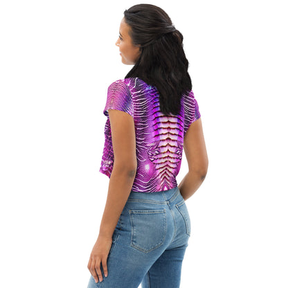 Pink & Purple Shimmering Scales Print Crop Tee For Women
