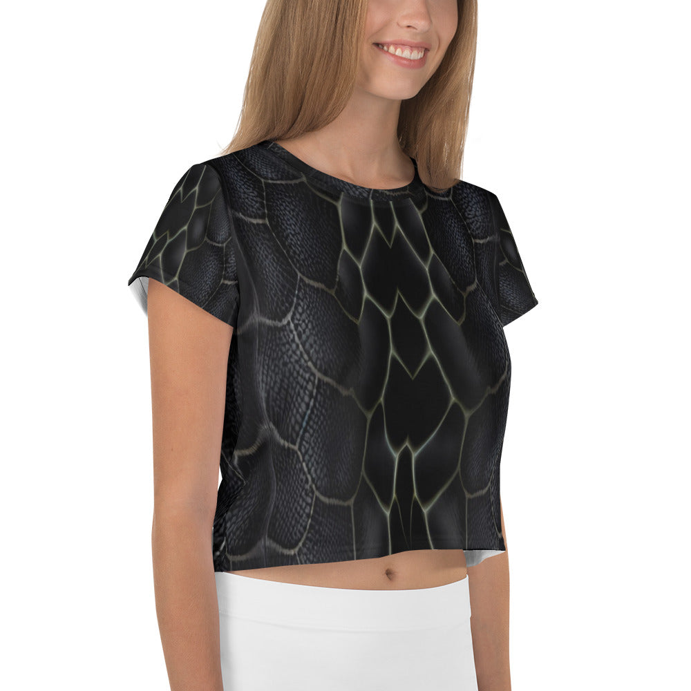 Black Mamba Snake Print Crop Tee For Women