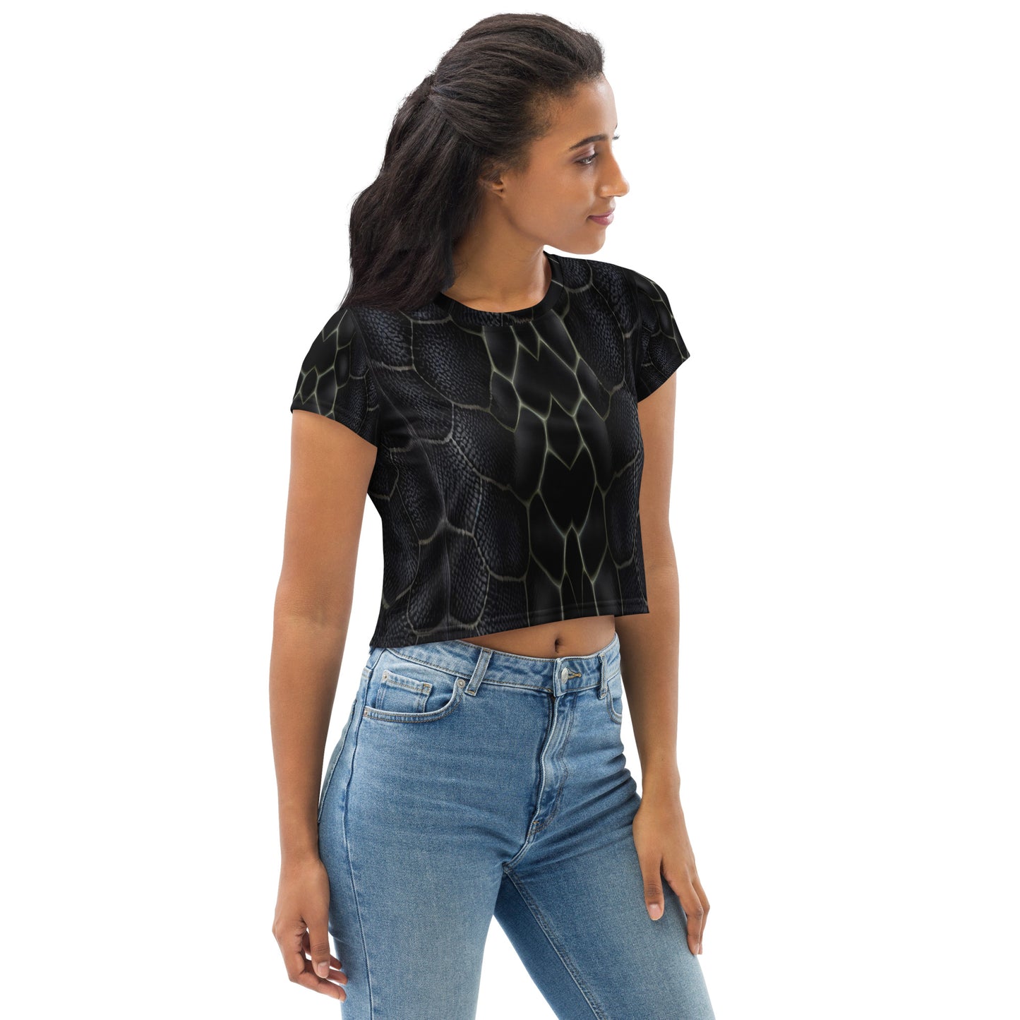 Black Mamba Snake Print Crop Tee For Women