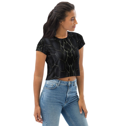 Black Mamba Snake Print Crop Tee For Women