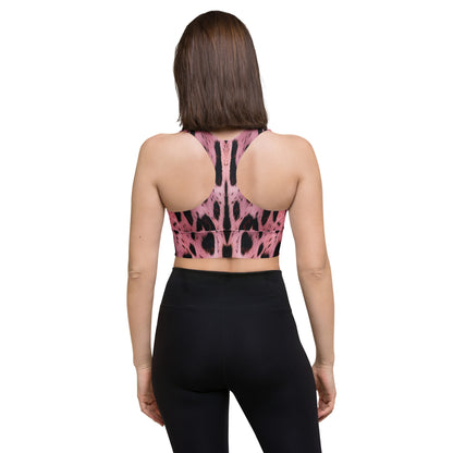 Pink Leopard Fur Custom Print Longline Sports Bra
