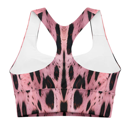 Pink Leopard Fur Custom Print Longline Sports Bra
