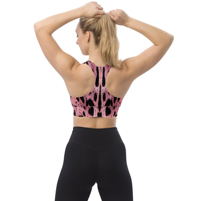 Pink Leopard Fur Custom Print Longline Sports Bra