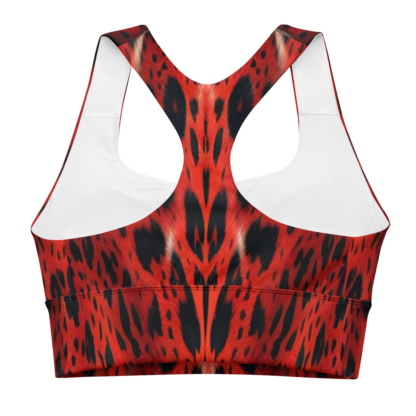 Red Leopard Fur Custom Print Longline Sports Bra