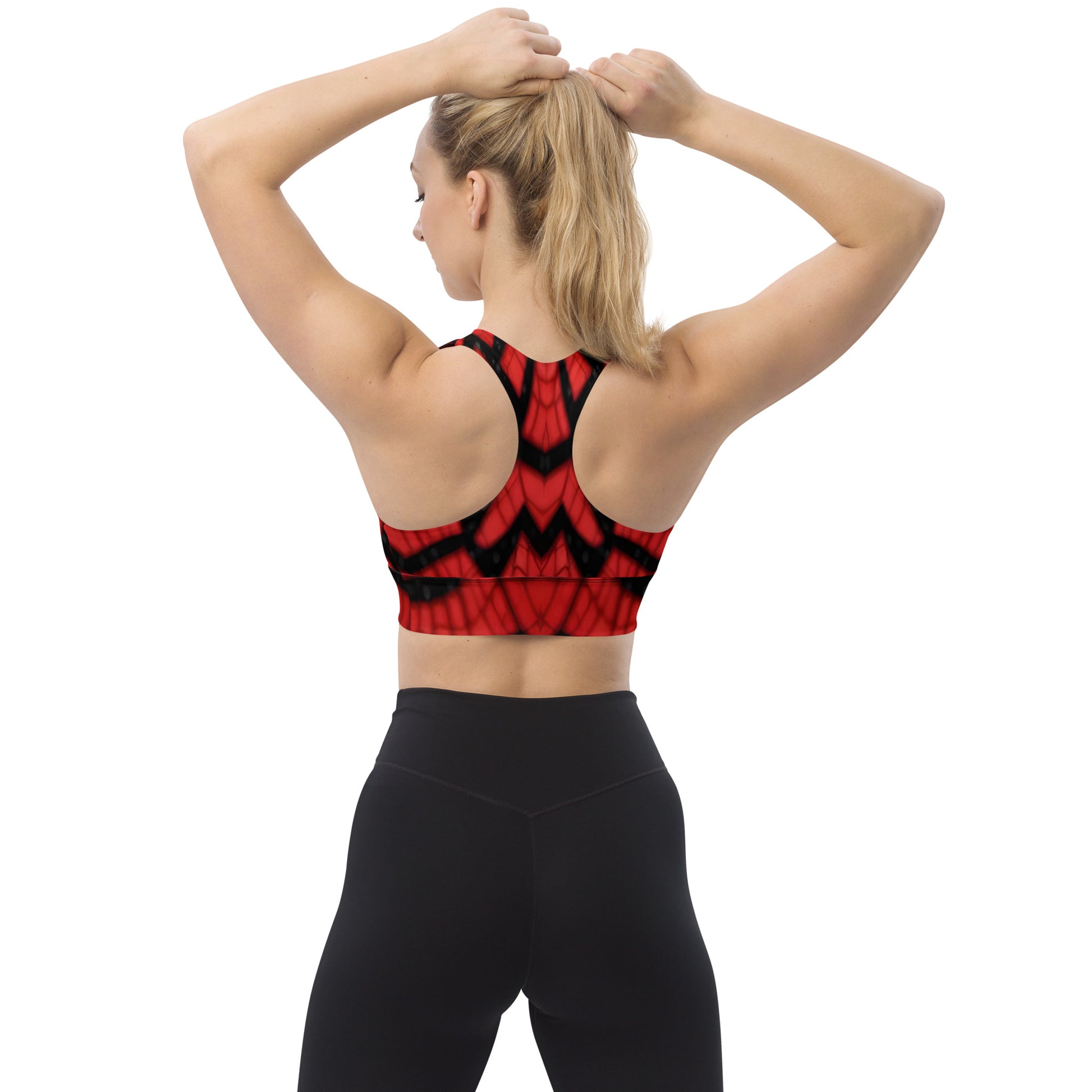 Black & Red Spider Webs Custom Print Longline Sports Bra – Nova