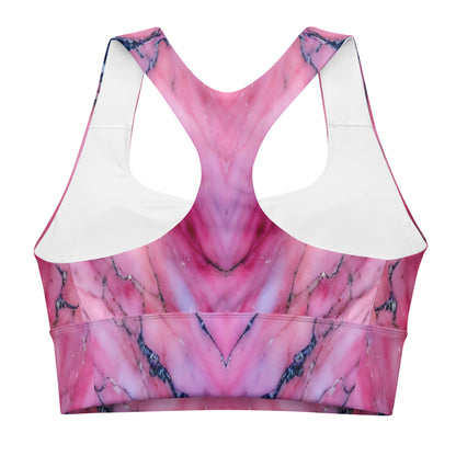 Pink Marble Custom Print Longline Sports Bra