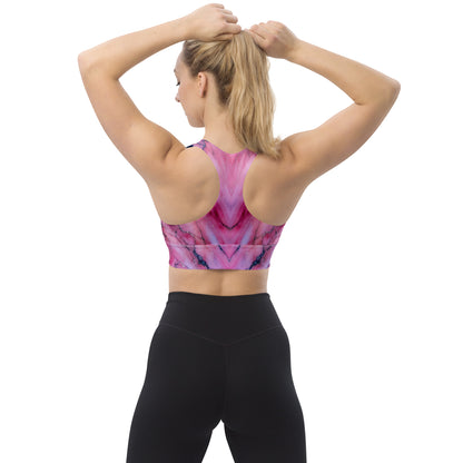 Pink Marble Custom Print Longline Sports Bra