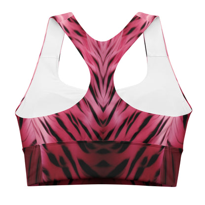 Pink and Black Striped Fur Custom Print Sports Bra