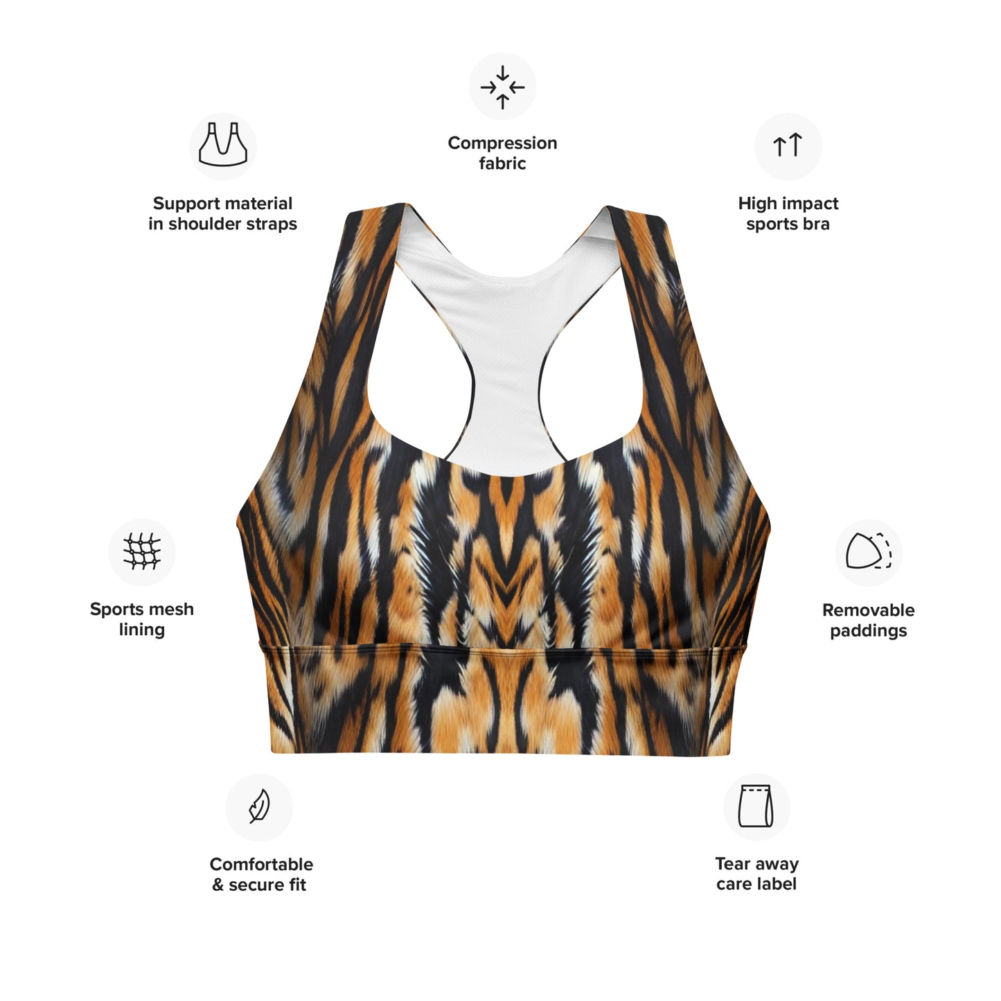 Tiger Fur Custom Longline Sports Bra